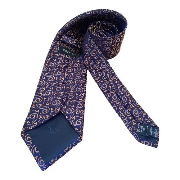 VALENTINO Current Blue Arabesque Print Silk Tie Made In Italy 60-3.3/4 EX COND